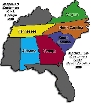 Map of the Southeast US