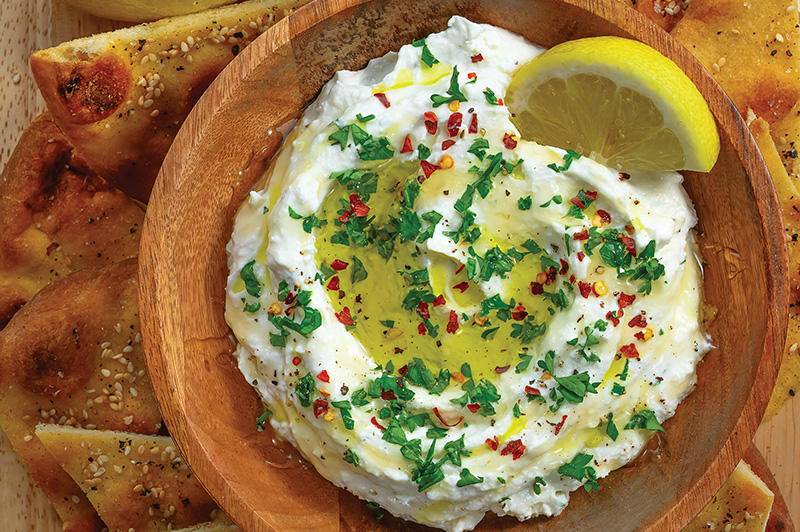 Roasted Garlic & Herb Whipped Feta with Toasted Sesame Seed Pita Chips