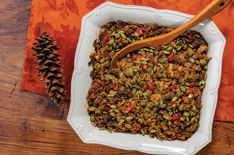 Cornbread Dressing with Chorizo & Green Chilies